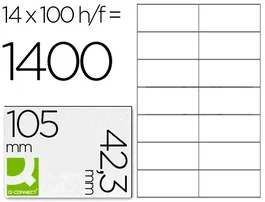 Q-connect KF10656 Etiquetas Adhesivas 105x42,3 mm para Ink-jet, Láser, Fotocopiadora, Caja 100 Hojas DIN A4