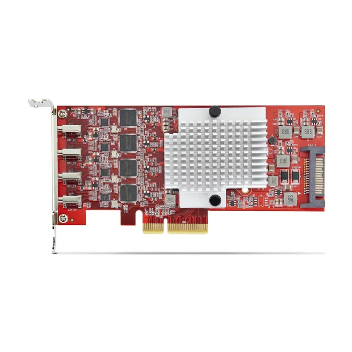 StarTech.com P10Q4C-USB-CARD-LP Tarjeta de Expansión PCIe 3.0 con 4 Puertos USB 3.2 Gen 2 Tipo-C (10 Gbps), con SATA para Alimentación y Soporte Perfil Bajo, TAA