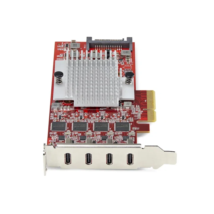 StarTech.com P10Q4C-USB-CARD-LP Tarjeta de Expansión PCIe 3.0 con 4 Puertos USB 3.2 Gen 2 Tipo-C (10 Gbps), con SATA para Alimentación y Soporte Perfil Bajo, TAA