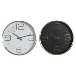 DKD Home Decor Reloj de Pared Glam 4 x 25 x 25 cm Aluminio Blanco Negro Dorado 2 Unidades