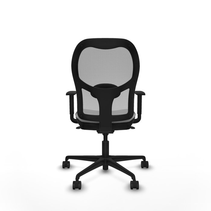 Silla de oficina Jorquera con mecanismo Sincro tapizada con Similpiel color Gris claro y malla color Gris. Equipada con lumbar 1D, Brazos 1D y Ruedas 65mm nailon