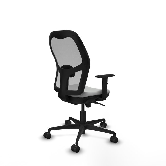 Silla de oficina Jorquera con mecanismo Sincro tapizada con Similpiel color Gris claro y malla color Gris. Equipada con lumbar 1D, Brazos 1D y Ruedas 65mm nailon