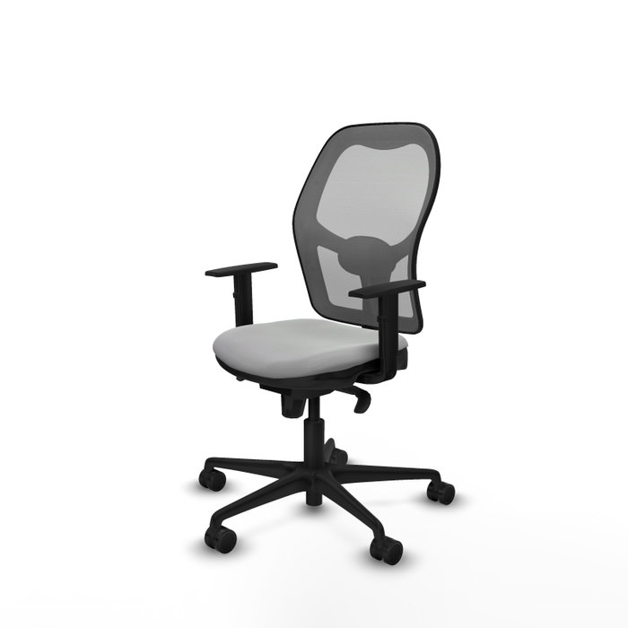Silla de oficina Jorquera con mecanismo Sincro tapizada con Similpiel color Gris claro y malla color Gris. Equipada con lumbar 1D, Brazos 1D y Ruedas 65mm nailon