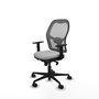 Silla de oficina Jorquera con mecanismo Sincro tapizada con Similpiel color Gris claro y malla color Gris. Equipada con lumbar 1D, Brazos 1D y Ruedas 65mm nailon