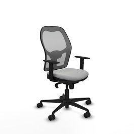 Silla de oficina Jorquera con mecanismo Sincro tapizada con Similpiel color Gris claro y malla color Gris. Equipada con lumbar 1D, Brazos 1D y Ruedas 65mm nailon