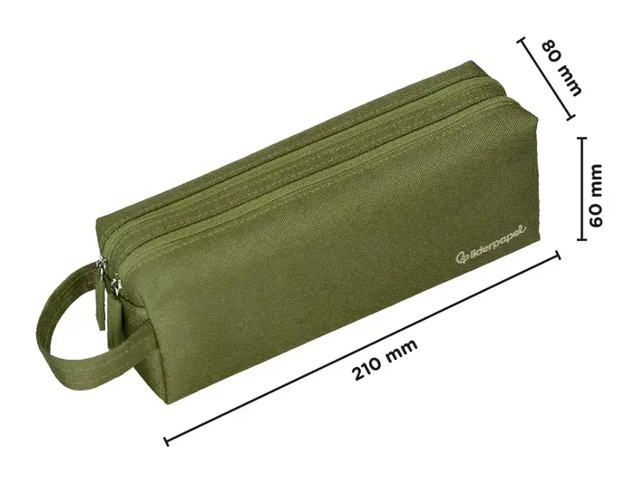 Liderpapel Estuche portatodo Classic rectangular con asa verde militar