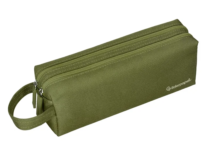 Liderpapel Estuche portatodo Classic rectangular con asa verde militar