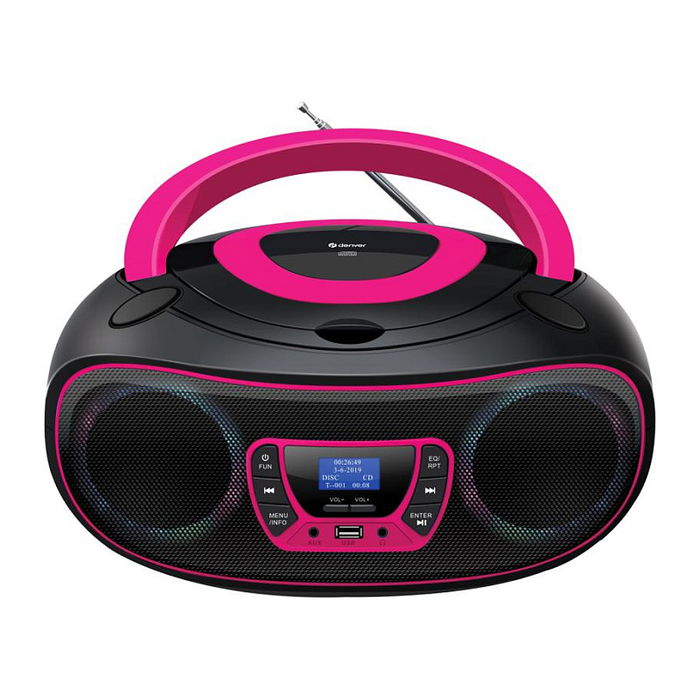 Denver TDB-212P Boombox Portátil con Radio DAB+/FM, Bluetooth, Reproductor de CD y MP3, Color Rosa
