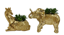 DKD Home Decor Planta Colonial Dorado Verde Resina 20 x 14 x 8 cm (4 Unidades)