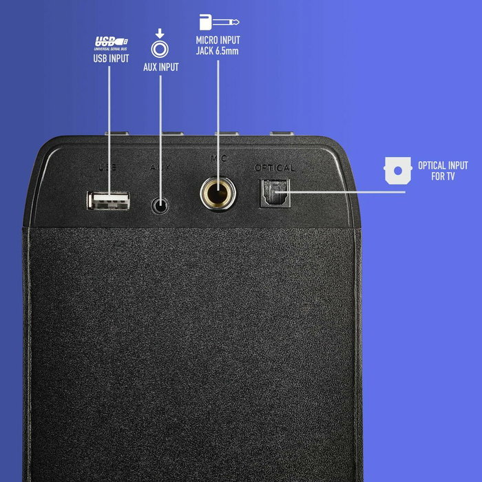 NGS SKY CHARM PRO Torre de Sonido con Bluetooth 80W 2.0 Negra con Entrada Óptica USB AUX FM y Broadcasting