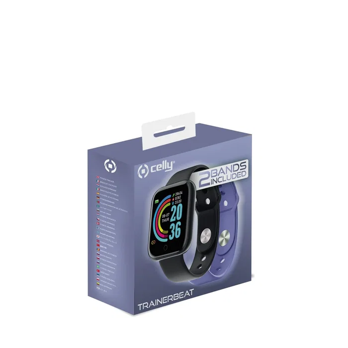 Celly TRAINERBEAT Smartwatch deportivo con monitor de frecuencia cardíaca y oxígeno en sangre, pantalla 1.44", IP67, Negro