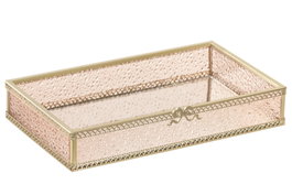 DKD Home Decor Bandeja de Decoración Cristal y Metal Rosa y Dorado LAZOS ROSAS
