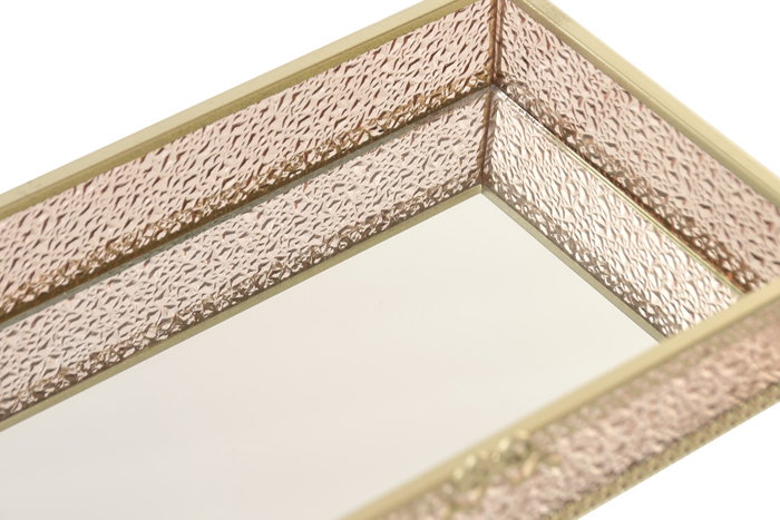 DKD Home Decor Bandeja de Decoración Cristal y Metal Rosa y Dorado LAZOS ROSAS DKD Home Decor Bandeja de Decoración Cristal y Metal Rosa y Dorado LAZOS ROSAS