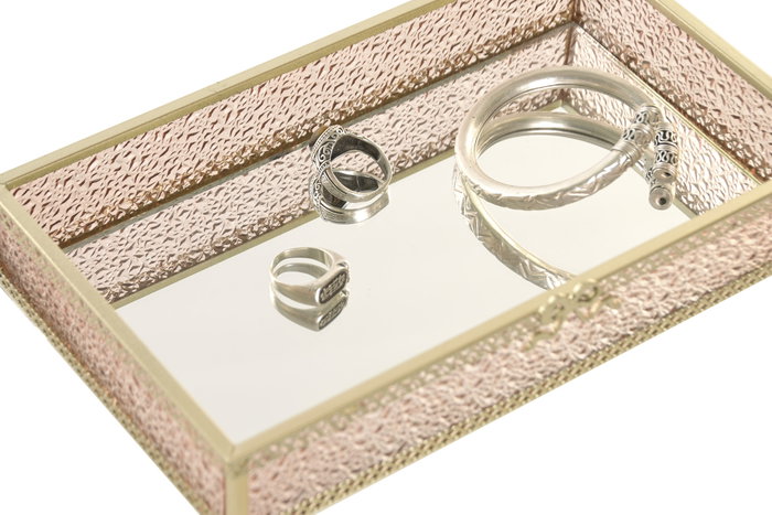 DKD Home Decor Bandeja de Decoración Cristal y Metal Rosa y Dorado LAZOS ROSAS DKD Home Decor Bandeja de Decoración Cristal y Metal Rosa y Dorado LAZOS ROSAS