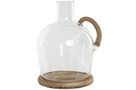 DKD Home Decor Centro de Mesa de Cristal y Paulownia con Diseño de Botella