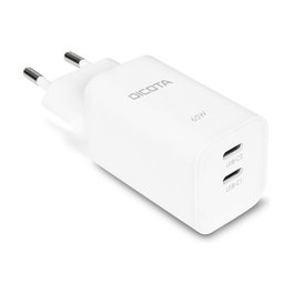 DICOTA Cargador de Pared GaN 65W con 2 Puertos USB-C, Blanco