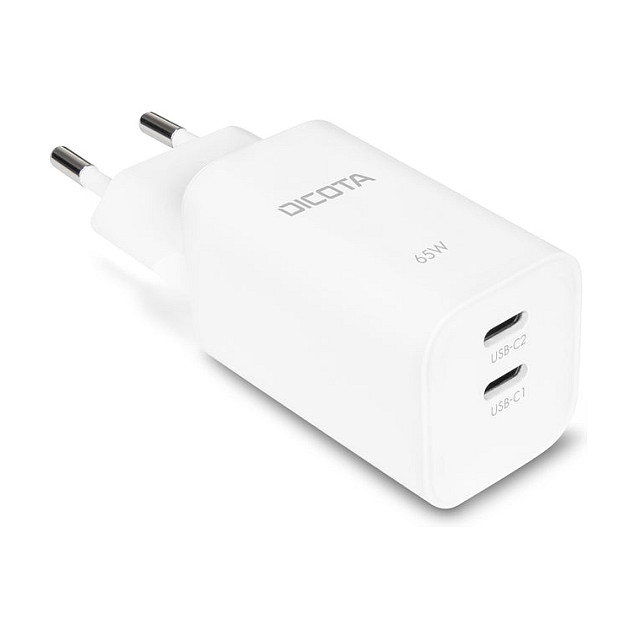 DICOTA Cargador de Pared GaN 65W con 2 Puertos USB-C, Blanco DICOTA Cargador de Pared GaN 65W con 2 Puertos USB-C, Blanco