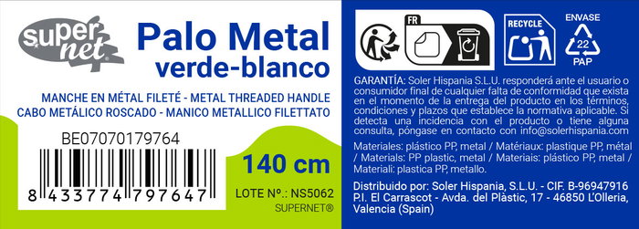 Inde Palo Metal Verde/Blanco 140 cm Supernet (12 Unidades)