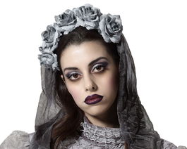 Diadema Halloween Novia Gris para Mujer Adulto - Toque Tétrico y Elegante para Disfraces