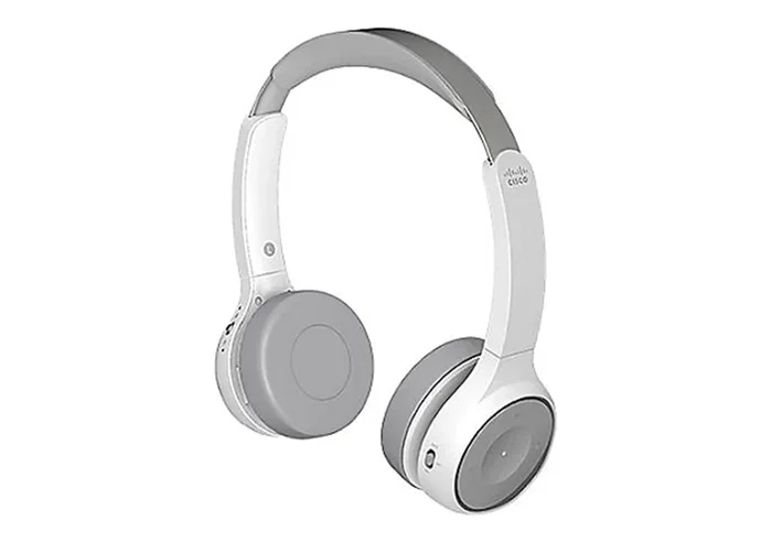 Cisco 730 Auriculares Diadema Bluetooth con Cancelación Activa de Ruido para Llamadas/Música - Conectividad Inalámbrica y por Cable, Base de Carga, Color Platino y Blanco