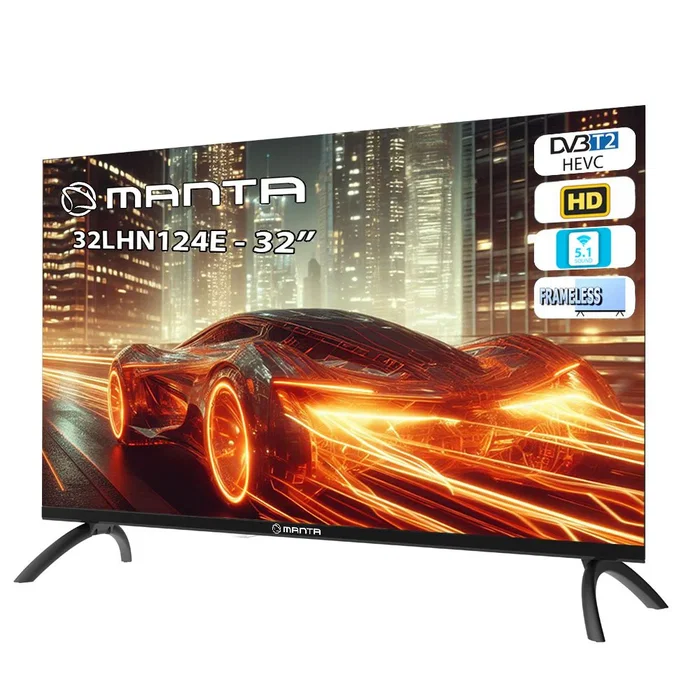 Manta 32LHN124E Televisor 81,3 cm (32") HD, LCD, 1366x768 Pixeles, DVB-T2, Negro, 180 cd/m², Clase E