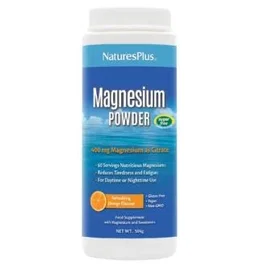 NATURES PLUS Magnesio Polvo 522g Sabor Naranja para Sistema Nervioso y Músculos, Apto Veganos y Diabéticos