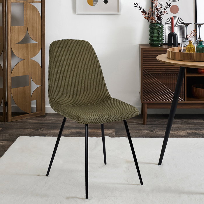 Home Deco Factory Silla Scott Verde - Colección Cocooning, Estructura Madera y Hierro, Tapizado Poliéster, 54x45x85 cm