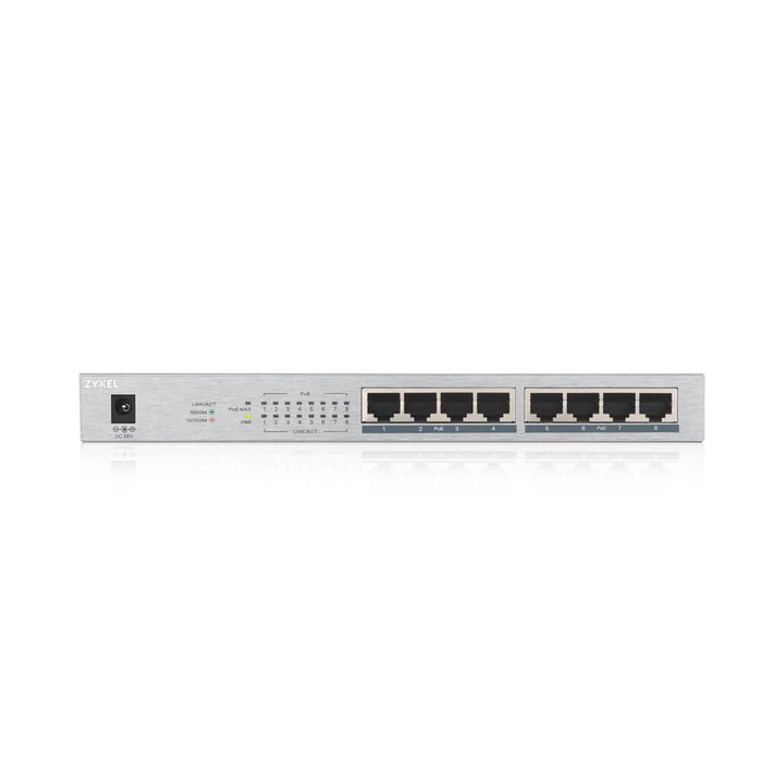 Zyxel GS1008HP Switch 8 Puertos Gigabit Ethernet PoE con 60W Total, No Gestionable, Silencioso y de Alta Eficiencia Energética para SOHO y Pequeñas Empresas