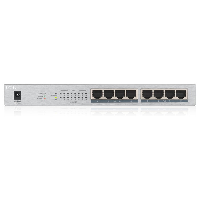 Zyxel GS-1008HP Switch Gigabit No Administrado, 8 Puertos PoE+ Todos con Alimentación, 16 Gbps, Gris