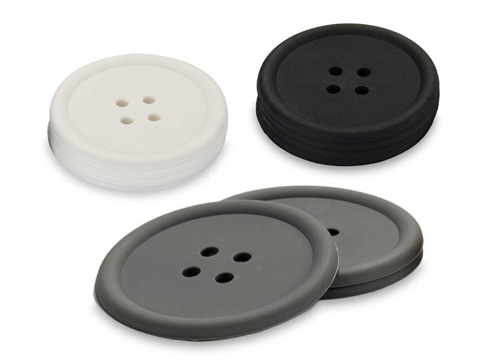 Kinvara Set 4 Posavasos Silicona Boton Color Oscuro Blanco Gris Negro 9 x 9 x 0.5 cm (Set de 48)