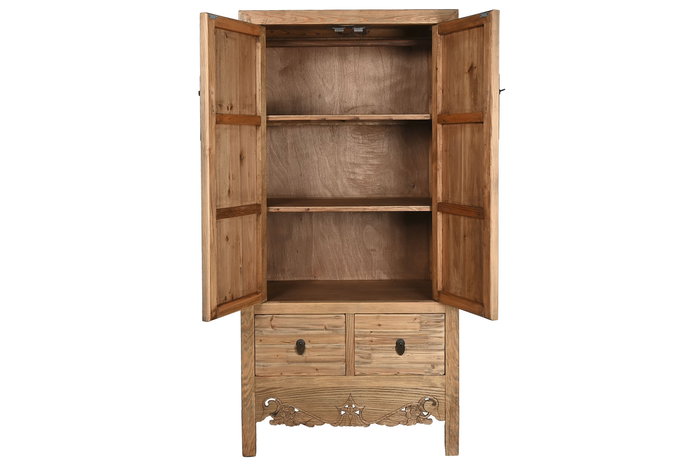 DKD Home Decor Armario Antik China Natural 52 x 180 x 88 cm Acabado Lacado Hecho a Mano 2 Cajones 2 Puertas
