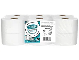 Amoos Papel Higienico Jumbo Industrial Mission Care Extraccion Central 2 Capas 33g/m2 Paquete de 12 Rollos