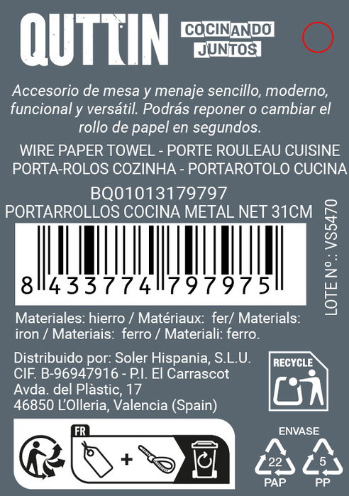 Inde Portarrollos de Cocina Metal 31 cm (12 Unidades)