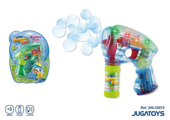 JugaToys Pistola lanzadora de pompas con luces, botella 60 ml. (Azul y Verde)
