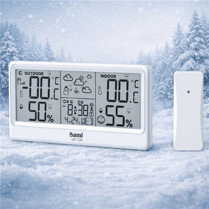 SAMI Estación Meteorológica Interior y Exterior con Pantalla LCD e Iluminación Completa