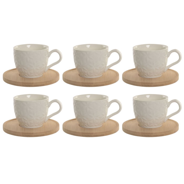 DKD Home Decor Set de Café de Porcelana y Bambú, 6 Piezas, Blanco DKD Home Decor Set de Café de Porcelana y Bambú, 6 Piezas, Blanco