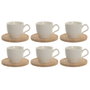 DKD Home Decor Set de Café de Porcelana y Bambú, 6 Piezas, Blanco