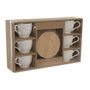 DKD Home Decor Set de Café de Porcelana y Bambú, 6 Piezas, Blanco