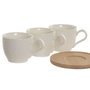 DKD Home Decor Set de Café de Porcelana y Bambú, 6 Piezas, Blanco