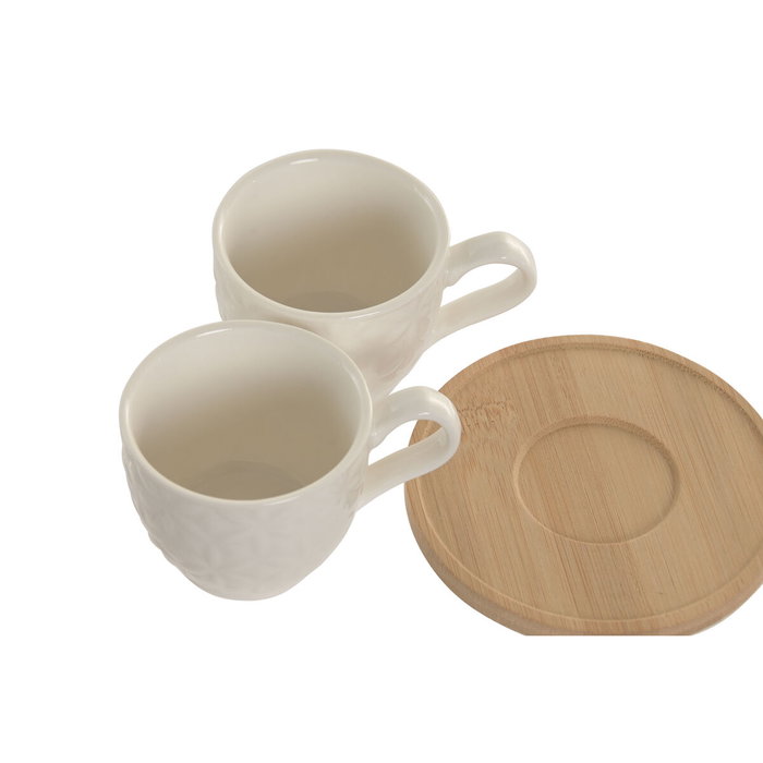 DKD Home Decor Set de Café de Porcelana y Bambú, 6 Piezas, Blanco DKD Home Decor Set de Café de Porcelana y Bambú, 6 Piezas, Blanco