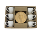 DKD Home Decor Set de Café de Porcelana y Bambú, 6 Piezas, Blanco