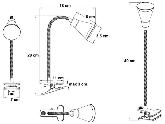 TALOX Lámpara flexo con pinza blanca SM-109