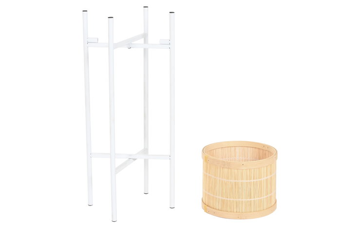 DKD Home Decor Macetero Scandi, Set de 3, Bambú y Metal, Blanco y Natural, 31 x 104 x 31 cm DKD Home Decor Macetero Scandi, Set de 3, Bambú y Metal, Blanco y Natural, 31 x 104 x 31 cm