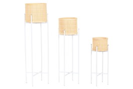 DKD Home Decor Set de 3 Maceteros de Bambú y Metal Blanco