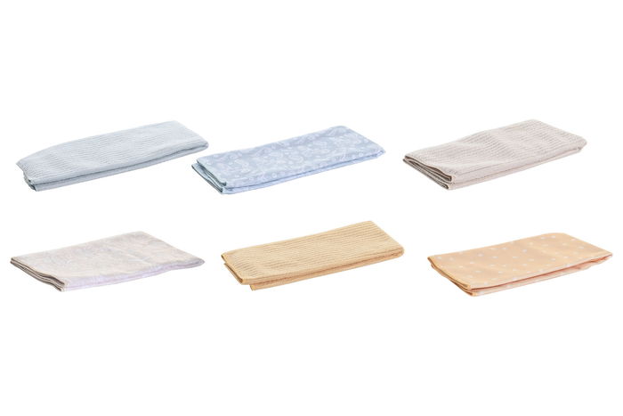 DKD Home Decor Paño Scandi Bandana Pastel Azul Rosa Marrón Claro Microfibra 60 x 40 cm Set de 2