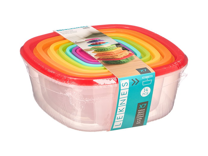 LEKNES Set 7 Fiambreras Plástico Cuadradas Multicolor 25 x 25 x 10.5 cm (Set de 12)