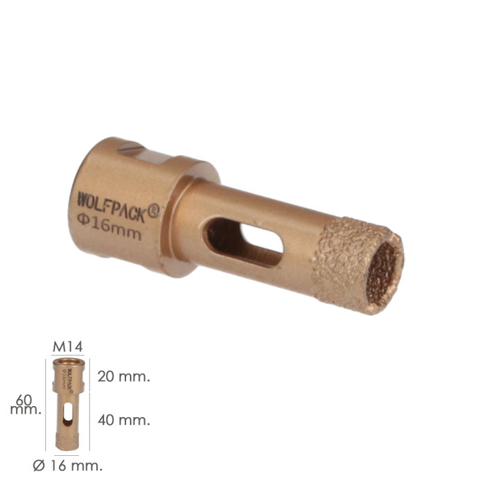 WOLFPACK LINEA PROFESIONAL Corona de Diamante Ø 16 mm con Rosca M14 WOLFPACK LINEA PROFESIONAL Corona de Diamante Ø 16 mm con Rosca M14