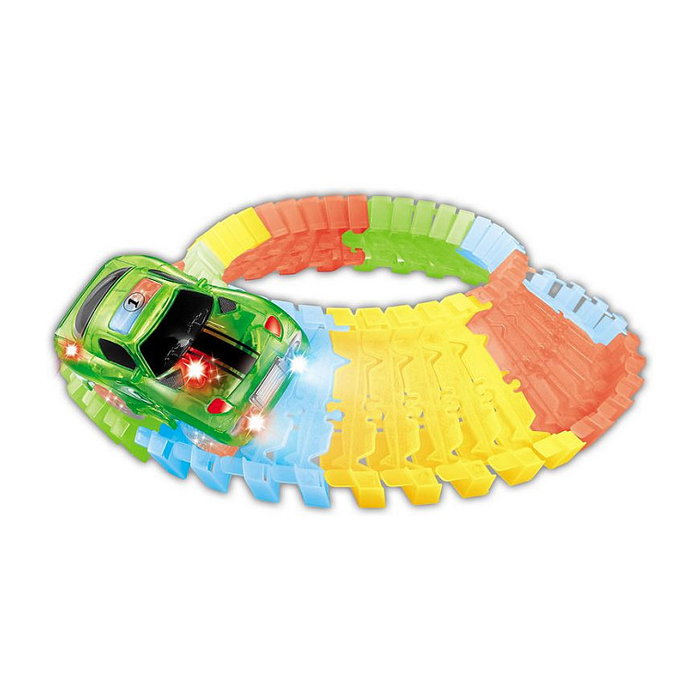 AMEWI Magic Traxx Race Bahn Set de Pistas y Coche 223 Piezas - Transportbox, 3.5m de Pista, Multicolor/Rojo, con Vehículo