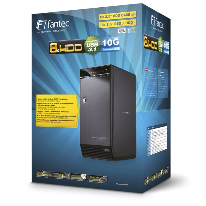 Fantec QB-X8U31 Carcasa para 8 Discos Duros SATA 3,5 pulg. USB 3.1