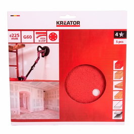 Kreator Disco de lija de cartón y yeso de 225 mm, grano 60, 5 uds